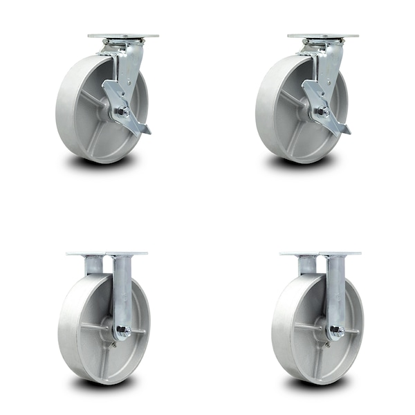 8 Inch Semi Steel Caster Set with Roller Bearings 2 Brake 2 Rigid